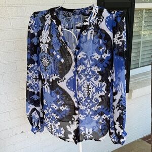 Chico's Artistic Blue and Black Blouse